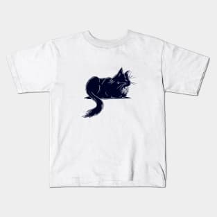 Black Maine Coon Cat Linocut Kids T-Shirt